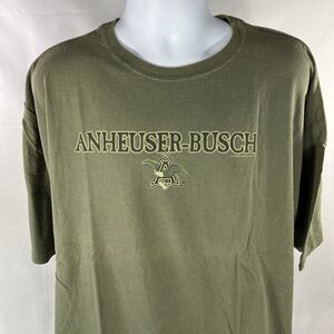 VINTAGE ANHEUSER BUSCH SHIRT MENS 2XL OLIVE GREEN DOUBLE SIDED 2004 Y2K BEER TEE